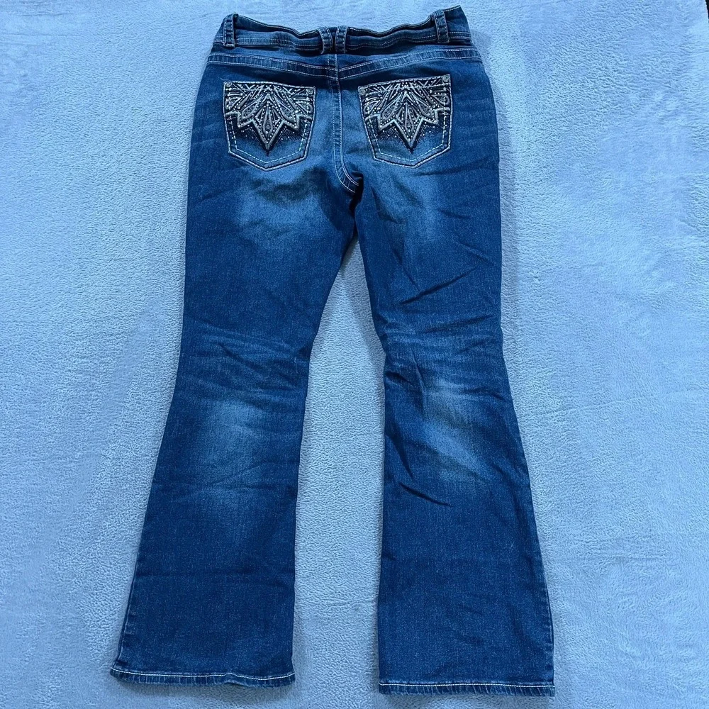Copper Flash Curvy Bootcut Leg Jeans Women 14 (Fits 34x30) Blue Denim Distressed